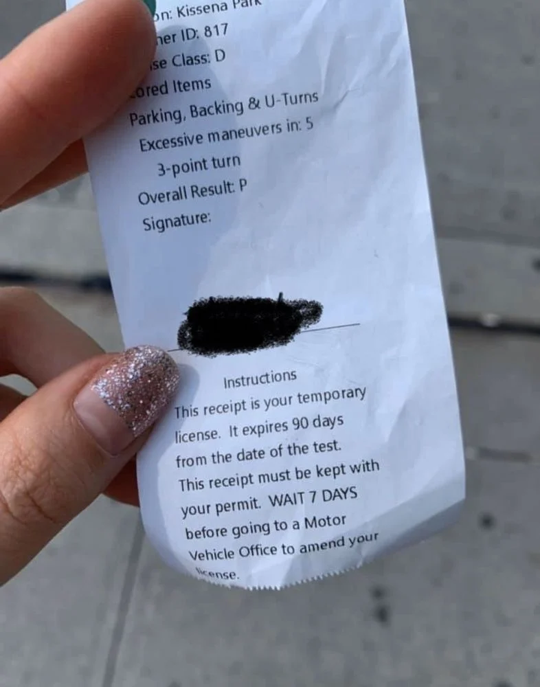 Flushing road test success - Kissena Park temporary license pass receipt
